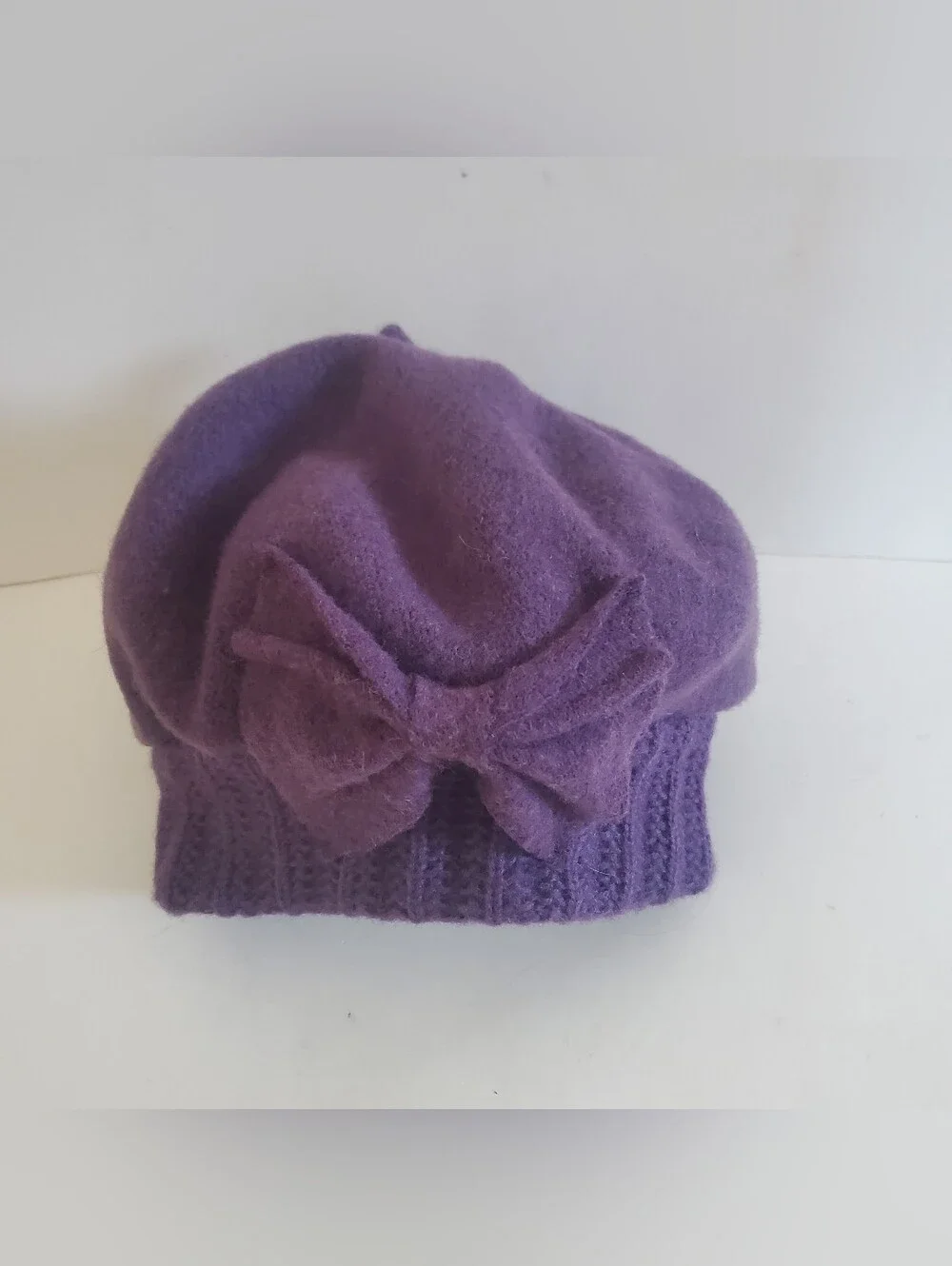 Beret 100% Wool Forbusite Winter Hat With Bow Purple - Picture 3 of 4